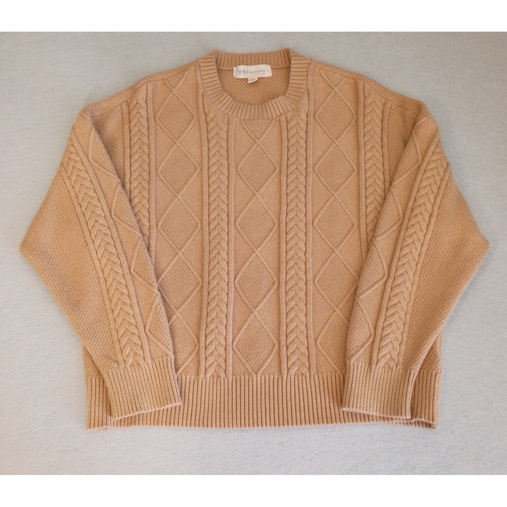Philosophy Republic Women's XL?‎ Brown Sweater Cable Knit Long Sleeve Crew Neck